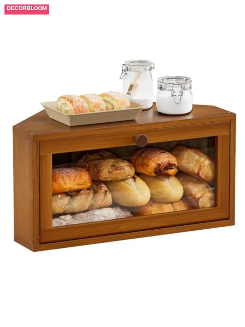 Corner Bamboo Bread Box with Magnetic Lock, Large Capacity Kitchen Countertop